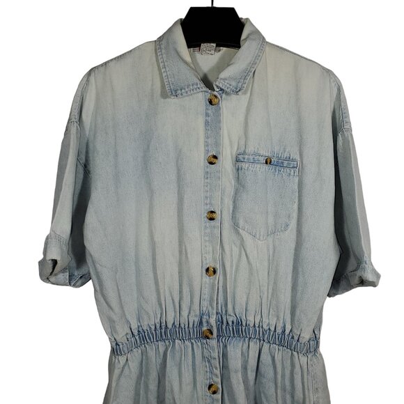 VTG Fads Button Shirt Dress Jeans Light-Wash Blue Maxi Cottage Prairie Modest - Picture 2 of 6